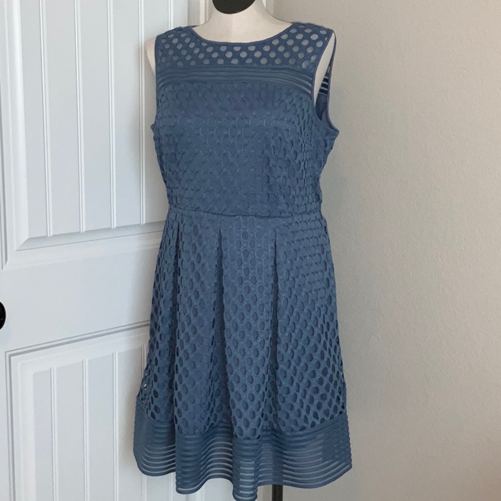 Lane Bryant Blue Textured Midi Sleeveless Cocktail Wedding Guest Dress Sz 18
